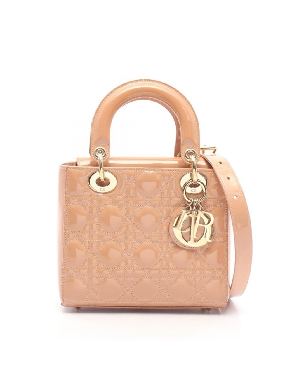 Dior Handbag Lady Dior Small 2-Way Pink Beige Patent Leather Tote